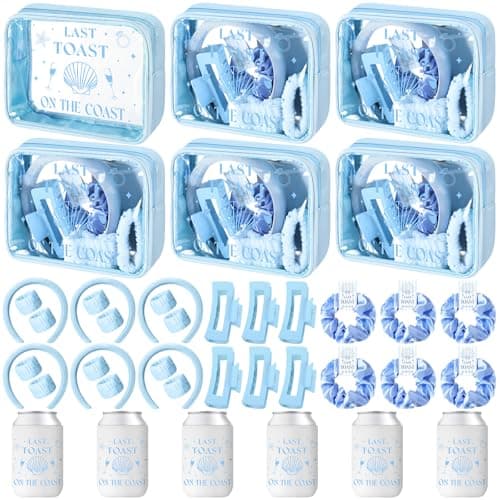 Meanplan 6 Pack Last Toast on the Coast Bachelorette Party Favors Blue Coastal Bridesmaid Proposal Gifts Makeup Bag Claw Clip Wristband Scrunchies Hairband Can Sleeve Bridal Show Wedding Gifts