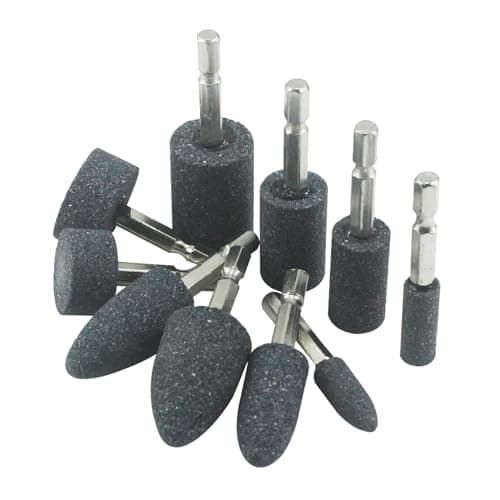 JUNLIXN 10 Pcs Various Shapes Grinding Stones - 1/4" Hex Shank Aluminum Oxide Mounted Sharpening Bits for Drill, Rotary Tool