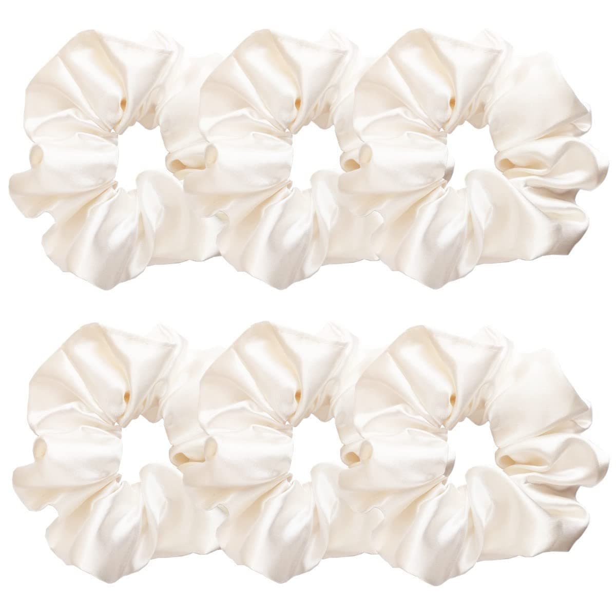 Sufermoe 6 Pcs Satin Silk Hair Scrunchies Pearl White Pearl white with a little peach pink not pure white 45 Inch Hair Ties for Women and Girls Hair Accessories