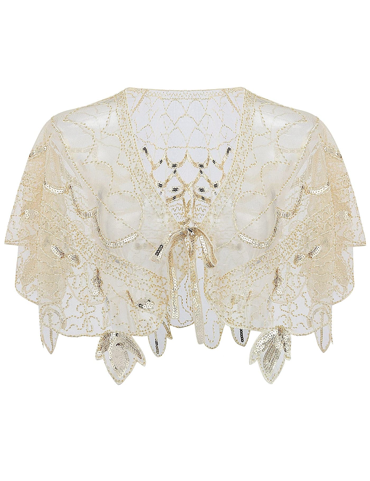 BABEYOND 1920s Shawl Wraps Sequin Beaded Evening Cape Bridal Shawl Bolero Flapper Cover Up (X-Beige)