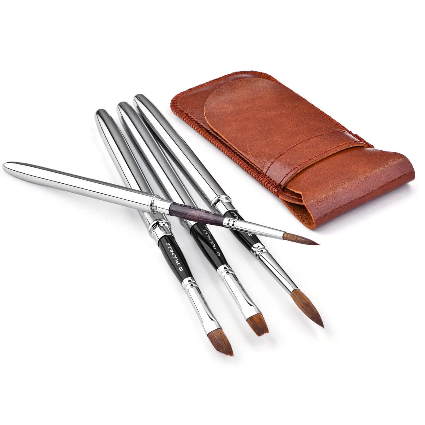 Kolinsky Sable Hair Round Watercolor Paint Brush 4Pcs Travel Set Portable Compact Artist Brushes with Pocket for Art Gouache Acrylic Oil Painting