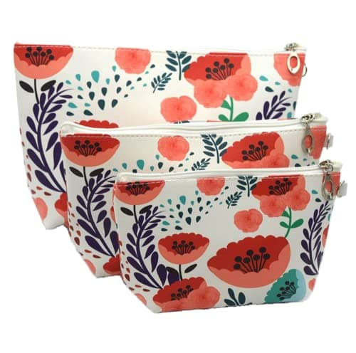 XICHEN 3 PCS cosmetic bag waterproof cosmetic bag large capacity pu leather, Bathroom, Storage (3 Sizes) (Orange sun flower)