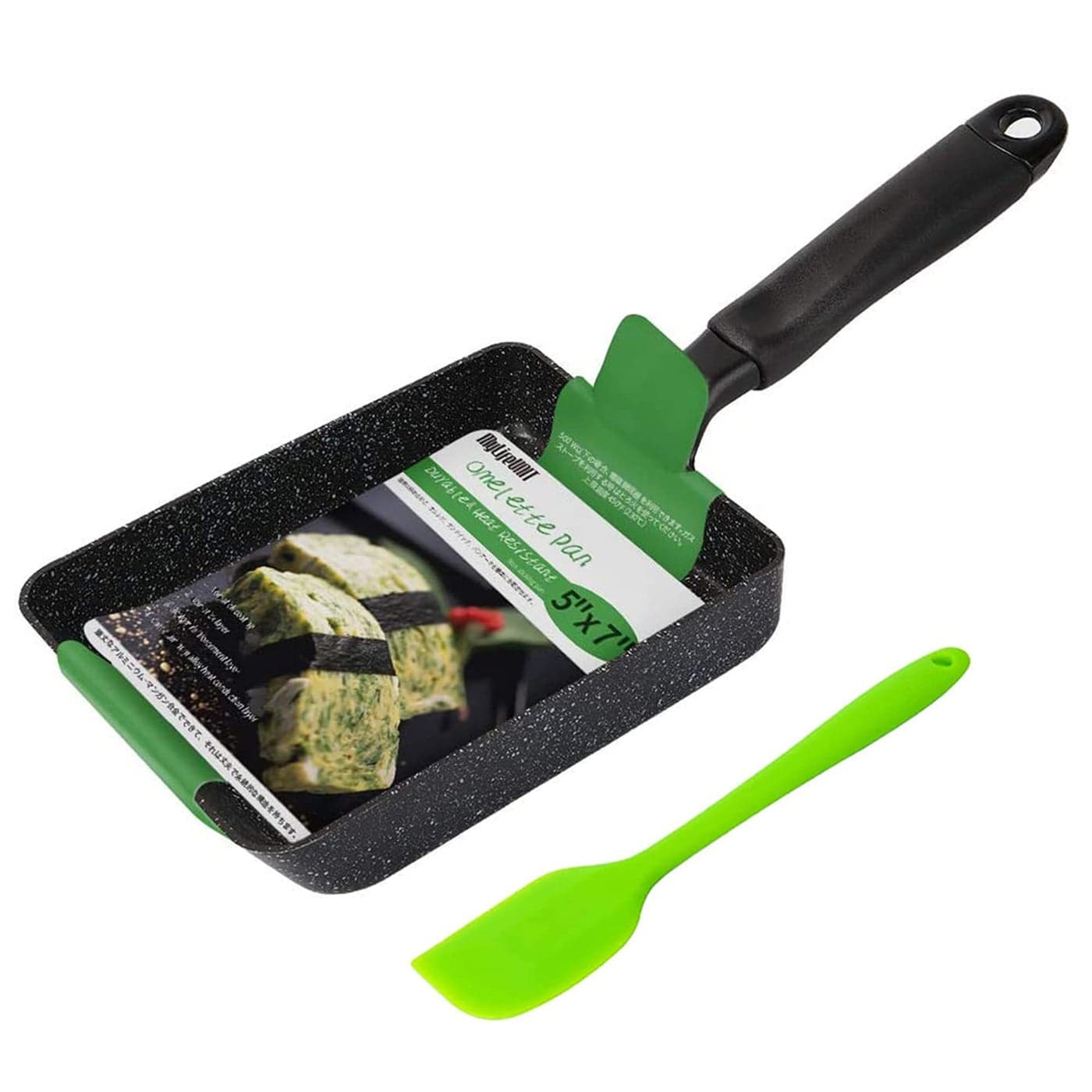 MyLifeUNIT Tamagoyaki Pan Japanese Omelette Pan Nonstick with Silicone Spatula Square Egg Pan 7 x 5 inches Black