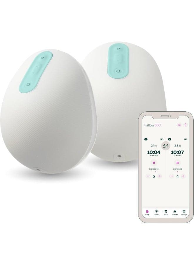 Willow 360 - Wearable Breastfeeding Pump - Hands Free Breast Pump - The only Leak-Proof Wearable Breast Pump - 7 Levels of Hospital Grade Suction Strength, App Compatible - Postpartum Essentials