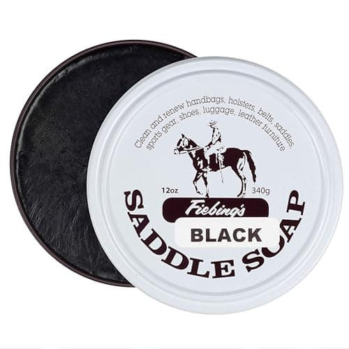 Fiebing's Black Saddle Soap (12oz) - Leather Cleaner & Conditioner - Soften, Protect, Restore & Renew Leathercraft, Car Seat, Belts, Shoes, Luggage, Furniture, Purses, Boots, Bags, Sports & Horse Gear