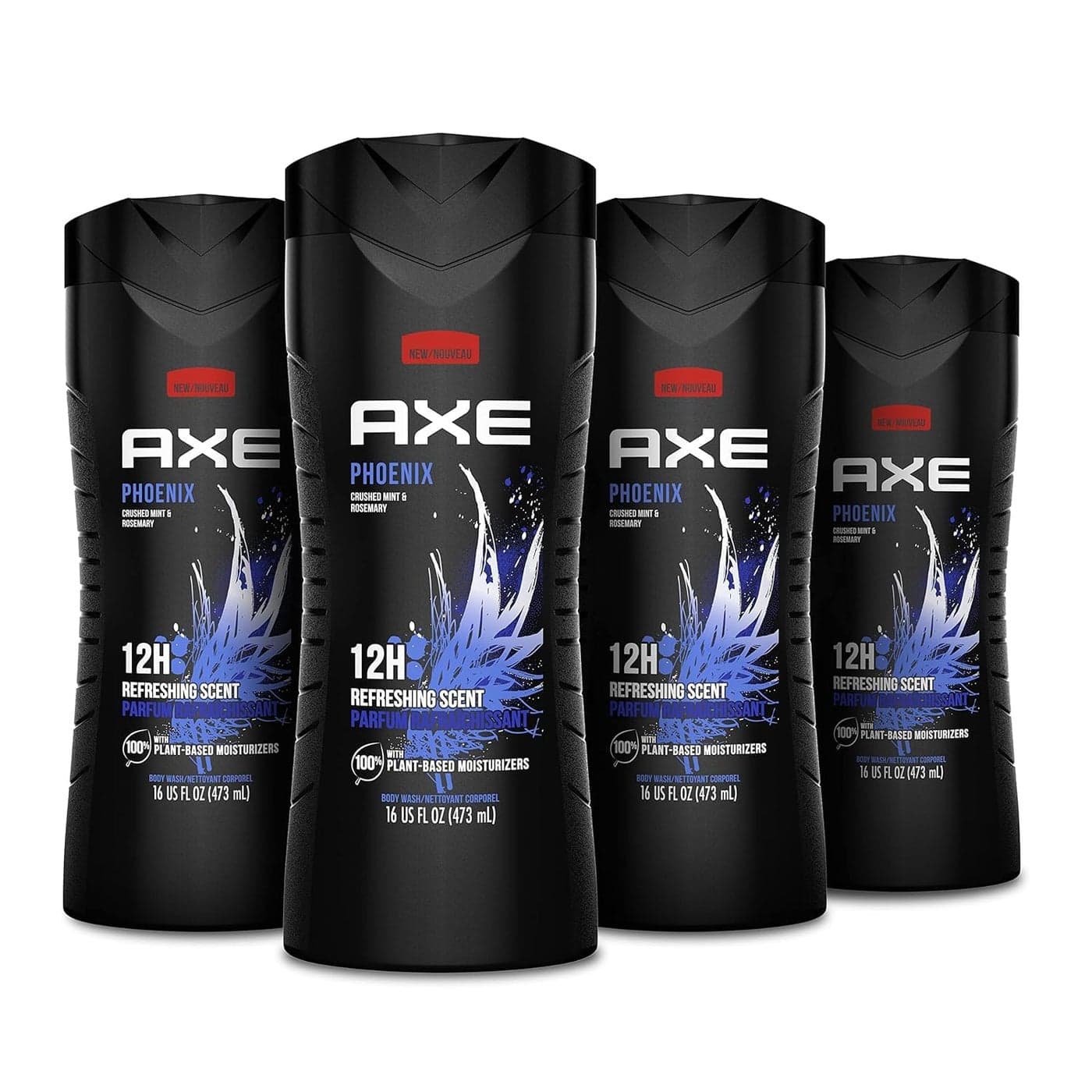 AXE Body Wash Phoenix 4 Count 12h Refreshing Scent Crushed Mint Rosemary Mens Body Wash with 100 PlantBased Moisturizers 16 oz