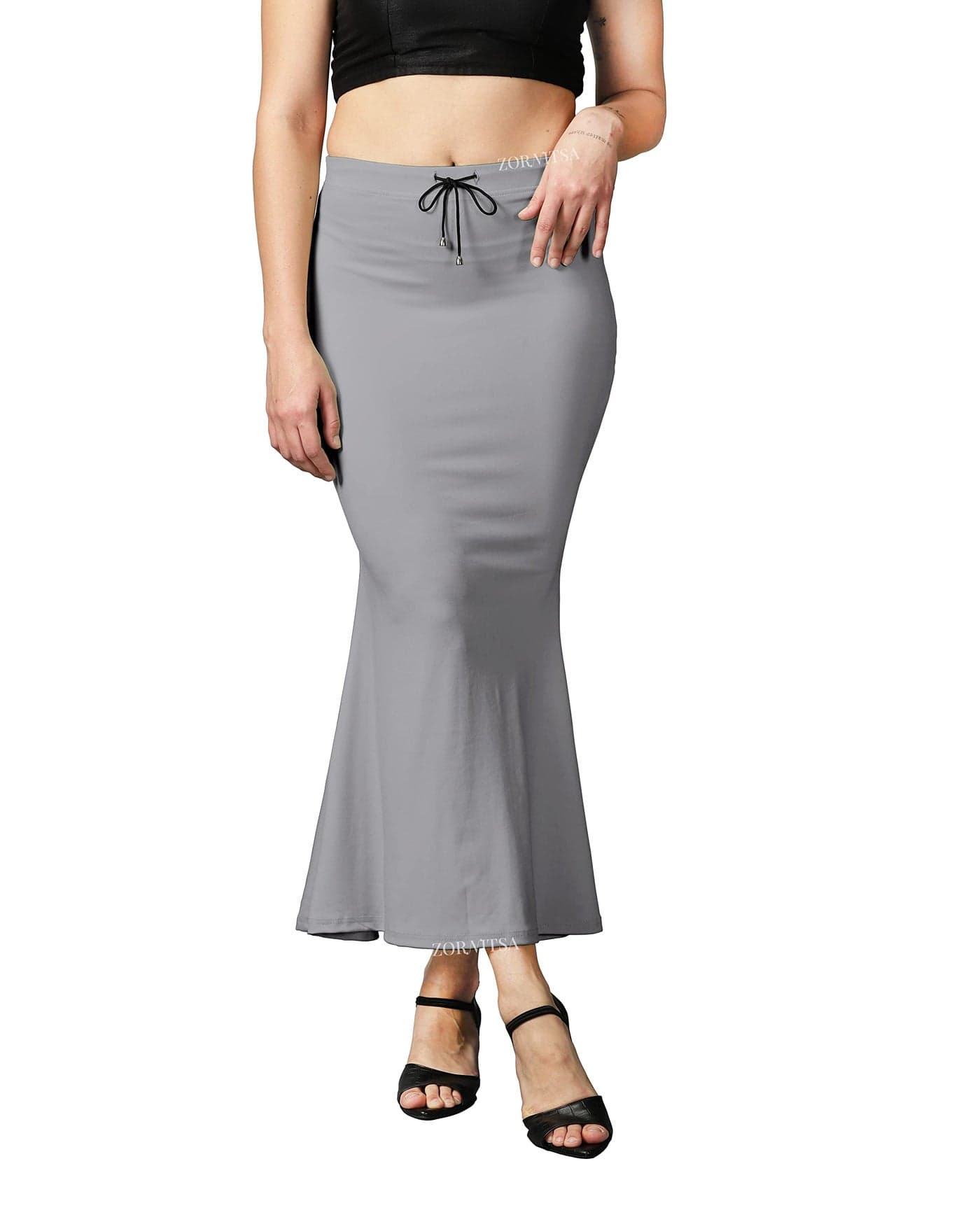 ZORNITSA Microfiber Stretchable Lycra Saree Shapewear Petticoat for Women Shape Wear Dress for Saree, Skirts (Grey, M)