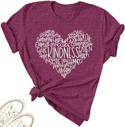 Womens Kindness Shirts Love Heart Graphic Tees Inspirational Letter Printed Be Kind Funny Casual Short Sleeve Tops-Pink XXL