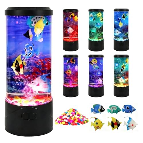 Toycol Bubble Fish Lamp,Artificial Aquarium Lamp with 7-Color Changing,Sensory Bubble Tube Light with 6 Fake Fish Moving,Mood Night Light,Great Gift for Kids & Adults,Decor for Home Office Bedroom