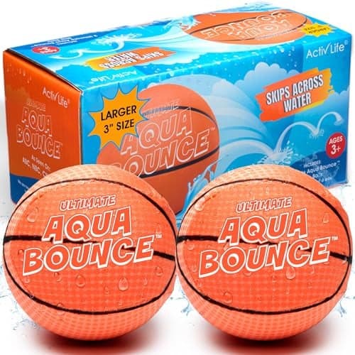 Activ Life Ultimate 2 Pack 3 Larger Water Skip Balls Fun Swimming Pool Beach Bouncing Toys for Kids Teens and Family Great for Easter Gifts Birthdays Basketball