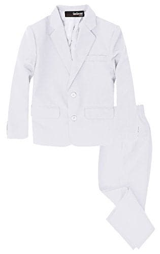 G218 Boys 2 Piece Suit Set Toddler to Teen (8, White)