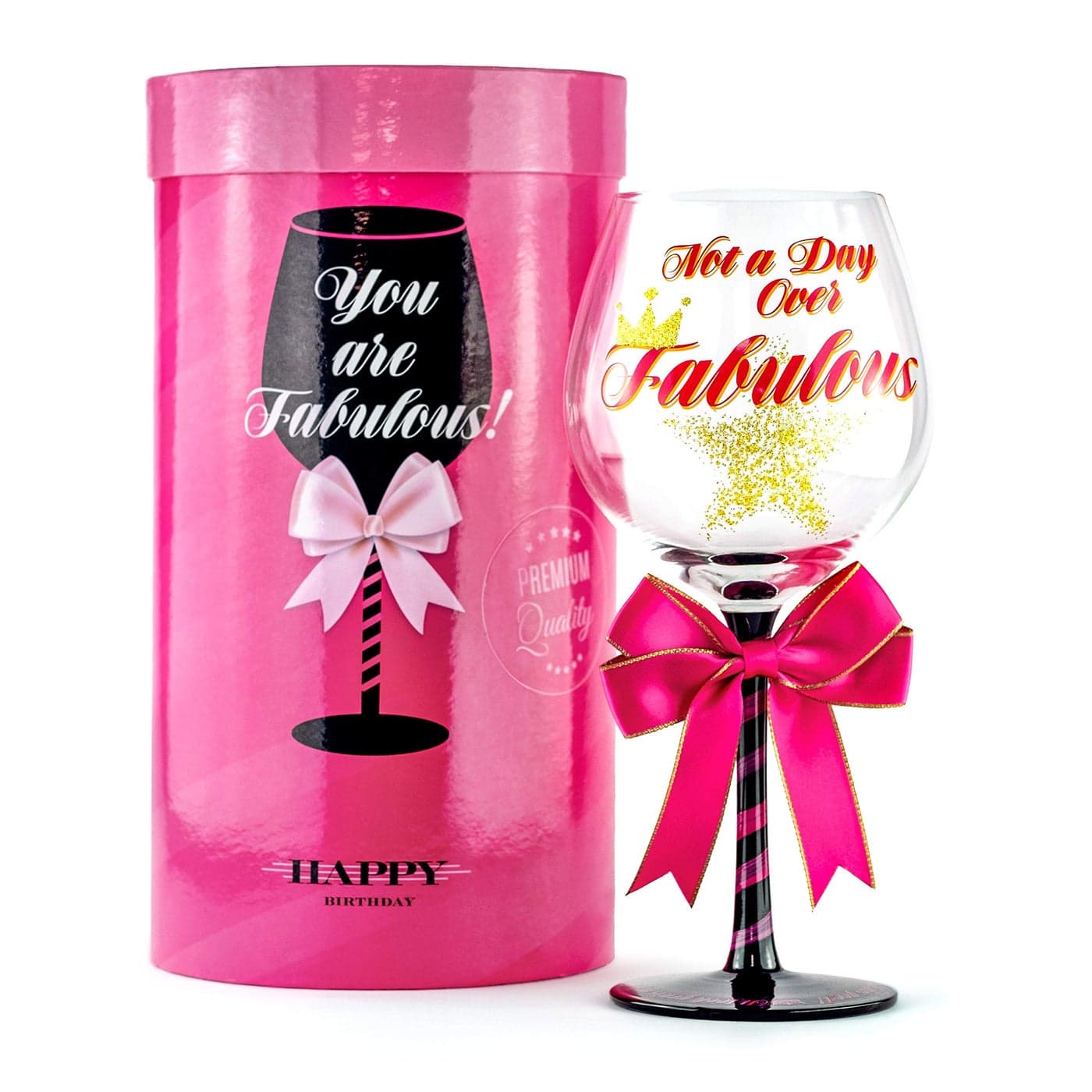 Not a Day Over Fabulous Happy Birthday Wine Glass for Women Unique Gift Idea for Her Best Friend Mom Sister Grandma Aunt Cousin Female Coworker Teacher Boss Present for Woman