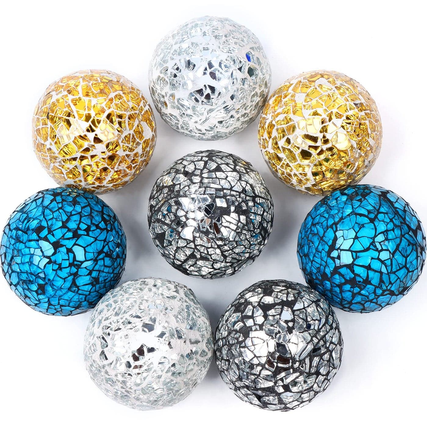 8Piece Mosaic Glass Orbs Balls Decorative Sphere Glass Globe Centerpiece Balls for Vases Table Decor