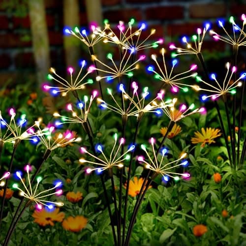 Kwaiffeo Solar Garden Lights Outdoor Waterproof Decorative Solar Lights for Outside 2 Pack with120 LED Swaying Fairy Firework Light Yard Garden Decor Gifts for Mothers Day Mom Grandma Women