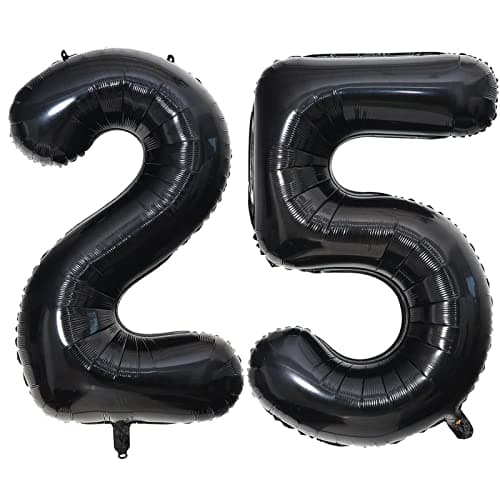 40 Inch Black 25 Number Balloons Giant Jumbo Huge 25 or 52 Foil Mylar Helium Number Digital Balloons Black Birthday Mylar Digital Balloons 25 Birthday Party 25th Anniversary Events Party Decorations