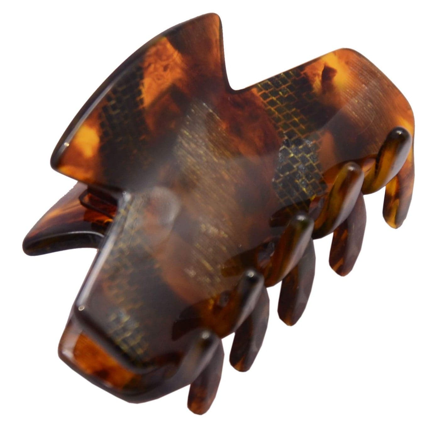 French Amie Chic Brown Shell Net Handmade Celluloid Small Jaw Hair Claw Clip Clamp Clutcher Women Hair Accessories, Made in France (Brown Shell Net)