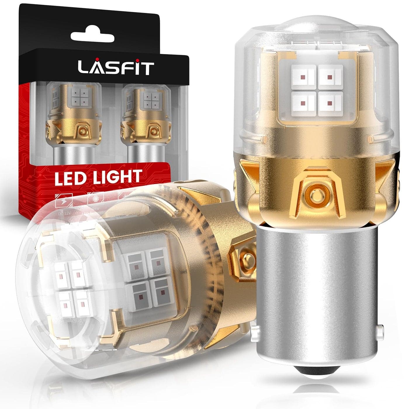 LASFIT L2 1156 LED Bulbs Red Brake Light Bulb Tail Lights Upgrade 500 Super Bright 1141 7506 BA15S P21W 1073 LED Lamps with Projector Lens Replacement 3rd Brake Rear Turn Signal Stop Lights 2pcs
