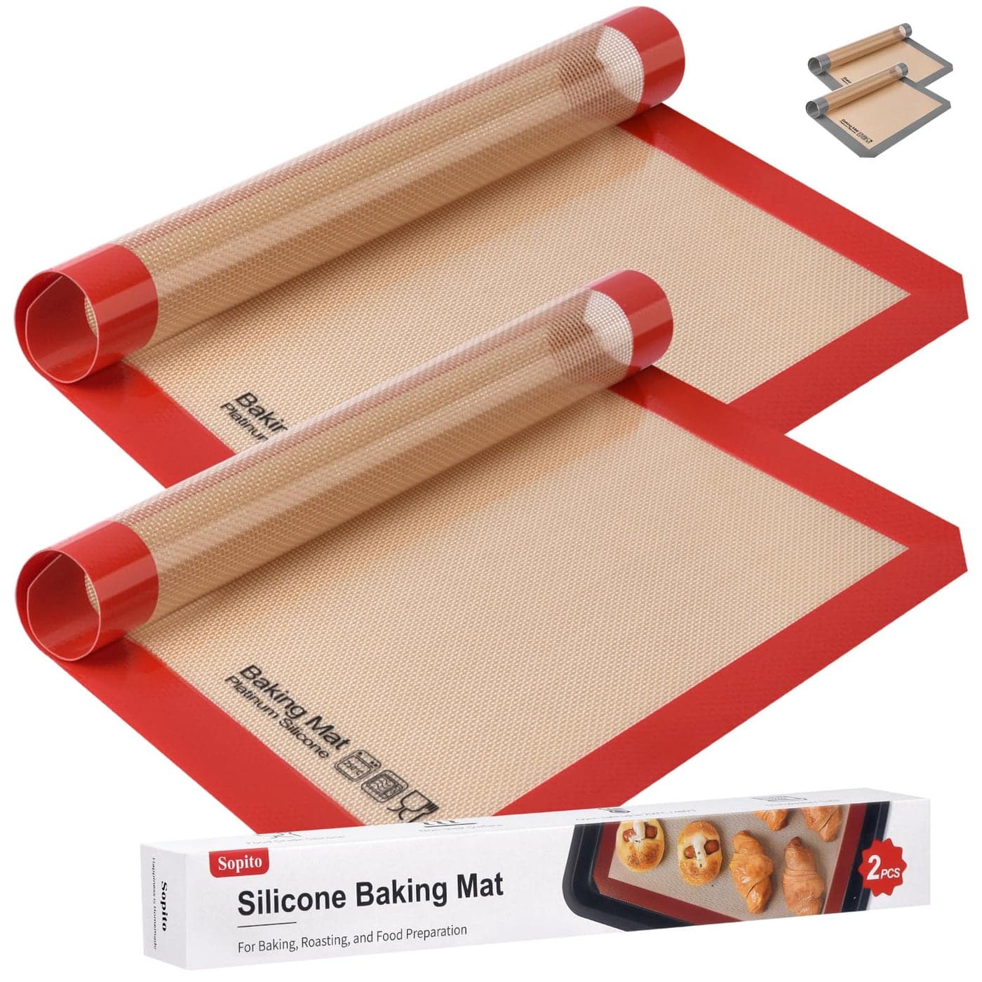Silicone Baking Mat Sopito 2pcs Non Stick Baking Sheets 165 Inch x11 Inch Heat Resistant 250C480F Silicone Pastry Mat Red