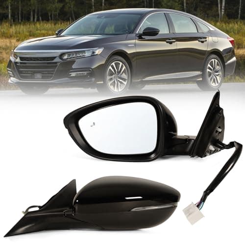 Lqito Left Driver side Mirror Fits 2018-2022 Honda Accord With Power Glass, Heated, Blind Spot Detection,Turn Signal and Manual Folding Match to Crystal Black Pearl Replace HO1320330 8Pins