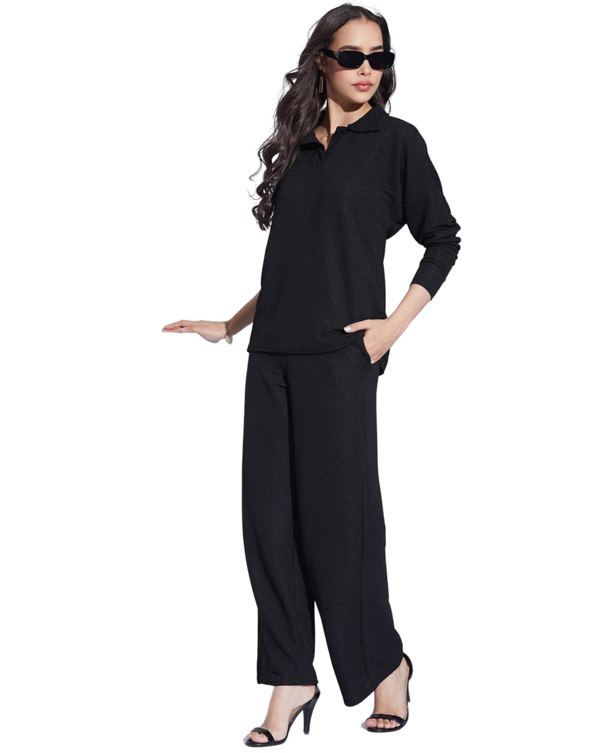SIRIL Women's Co-Ord Set, Top and Pant Office Wear Co-ord Set (758CTK11873-M_Black)