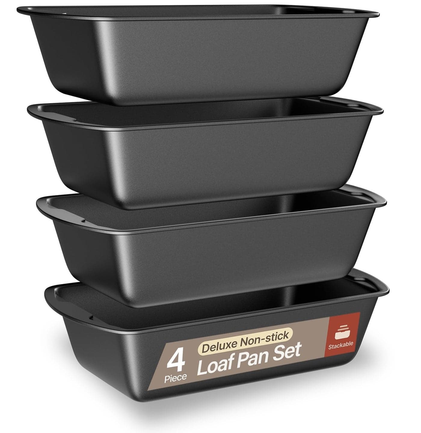 Bakken Swiss BAKKENMASTER Loaf Pan Set 4Piece Deluxe Nonstick Carbon Steel Bakeware for Perfect Bread and Cakes Dishwasher Safe Premium Pans for Home Baking