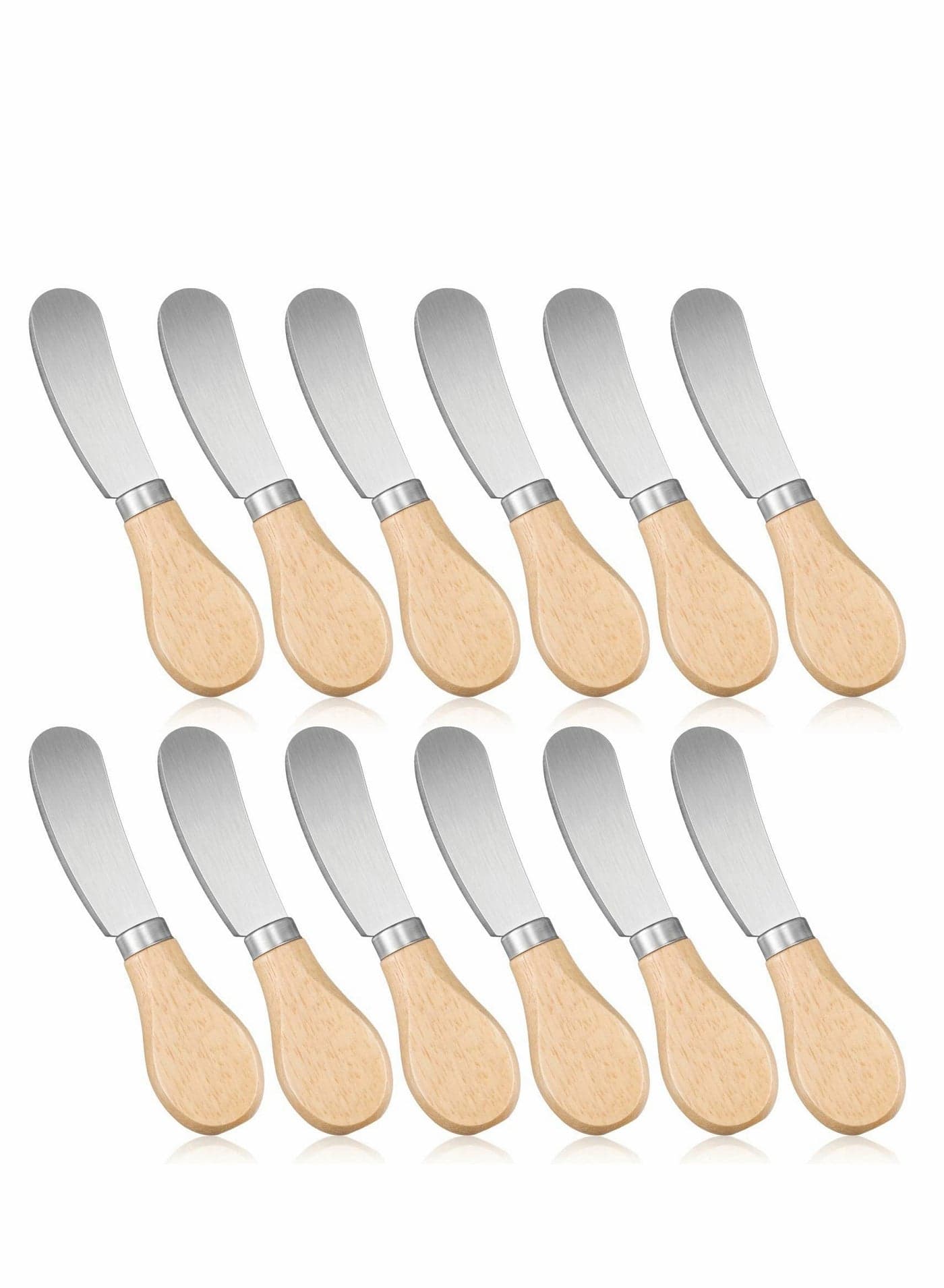 Cheese Spreaders with Bamboo Handle, 4.7 Inch Stainless Steel Butter Spreader, Deluxe Sandwich Cream Cheese Condiment Knives - 12PCS