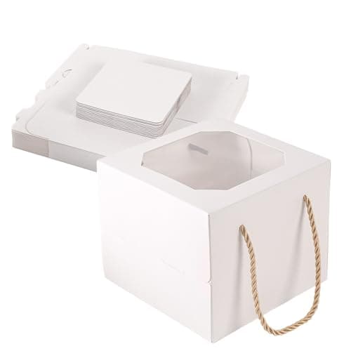 PFAMKEER 10 pcs 6x6x5 Inch Small Cake Box with Window 6 inch cake boxBakery Pastry Cookie Boxesdisposable cake containers Mini Pie for PastryDessertStrawberriesChocolates Cupcakes