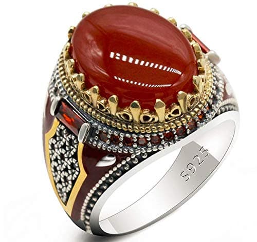 Qida LovePlus S925 Sterling Silver Onyx Ring for Men Natural Agate Stone Ring Cool Turkish Handmade Luxury Jewelry