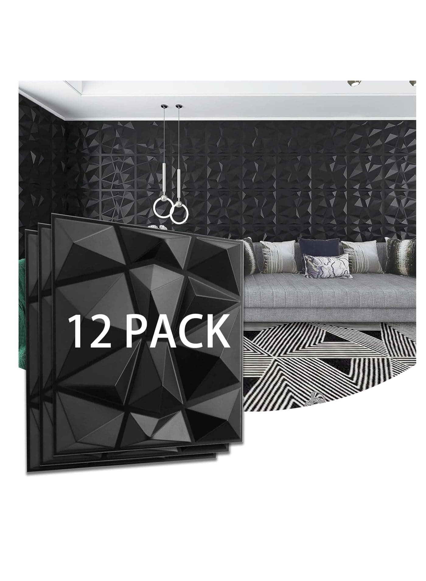12 Pack 3D Wall Panels Diamond Design Pack for Living Room TV Wall and Home Decor Length 30cm Width 30cm