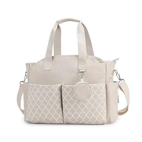 Lmbabter Diaper Bag Tote with Changing Station Upgrade MultiFunction Baby Bag with Adjustable Shoulder Strap Beige