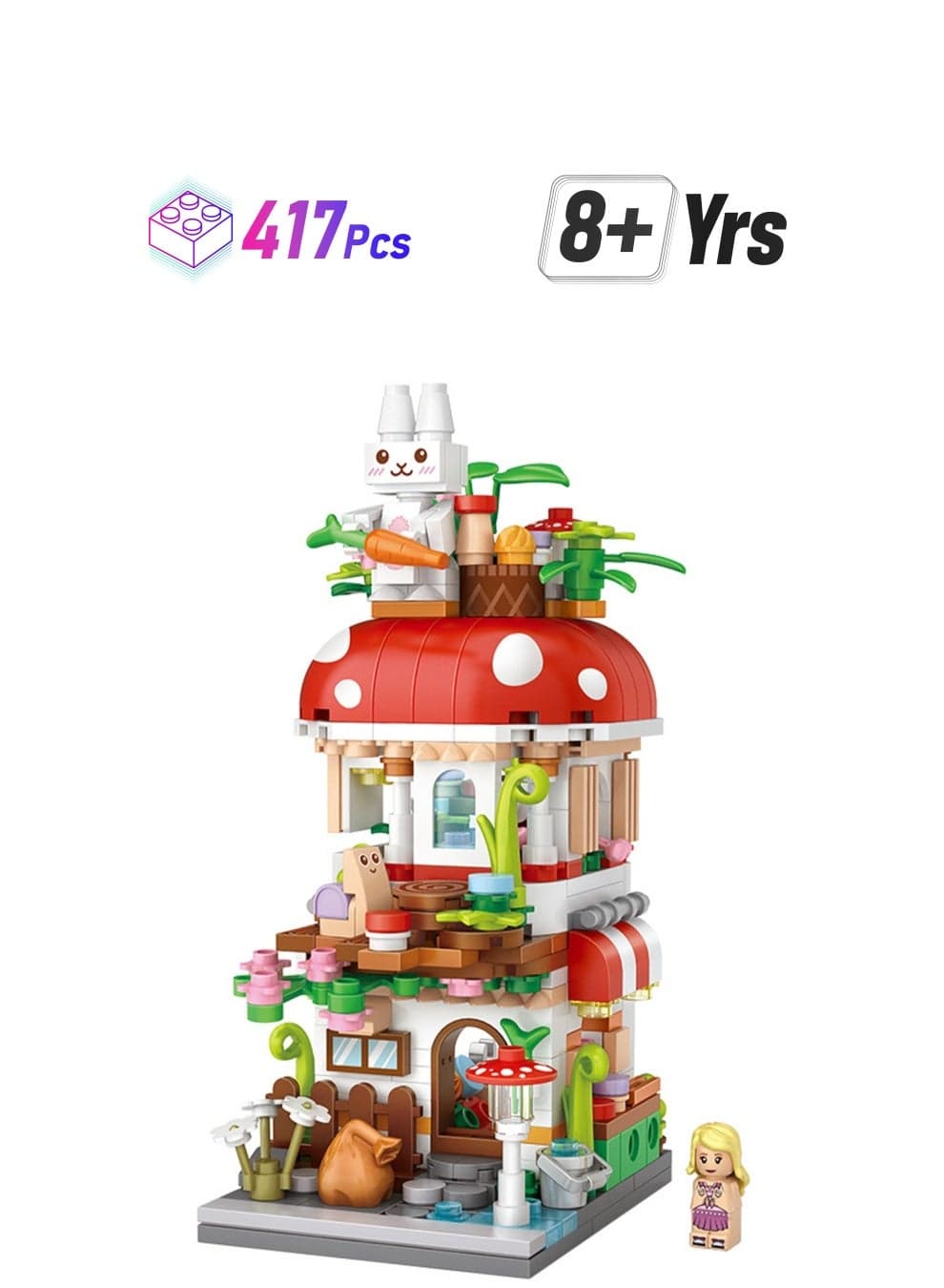 417pcs Mushroom House, Commercial Street Scene Assembly Model Ornaments Building Block Toys, Children'S Educational Game Gifts