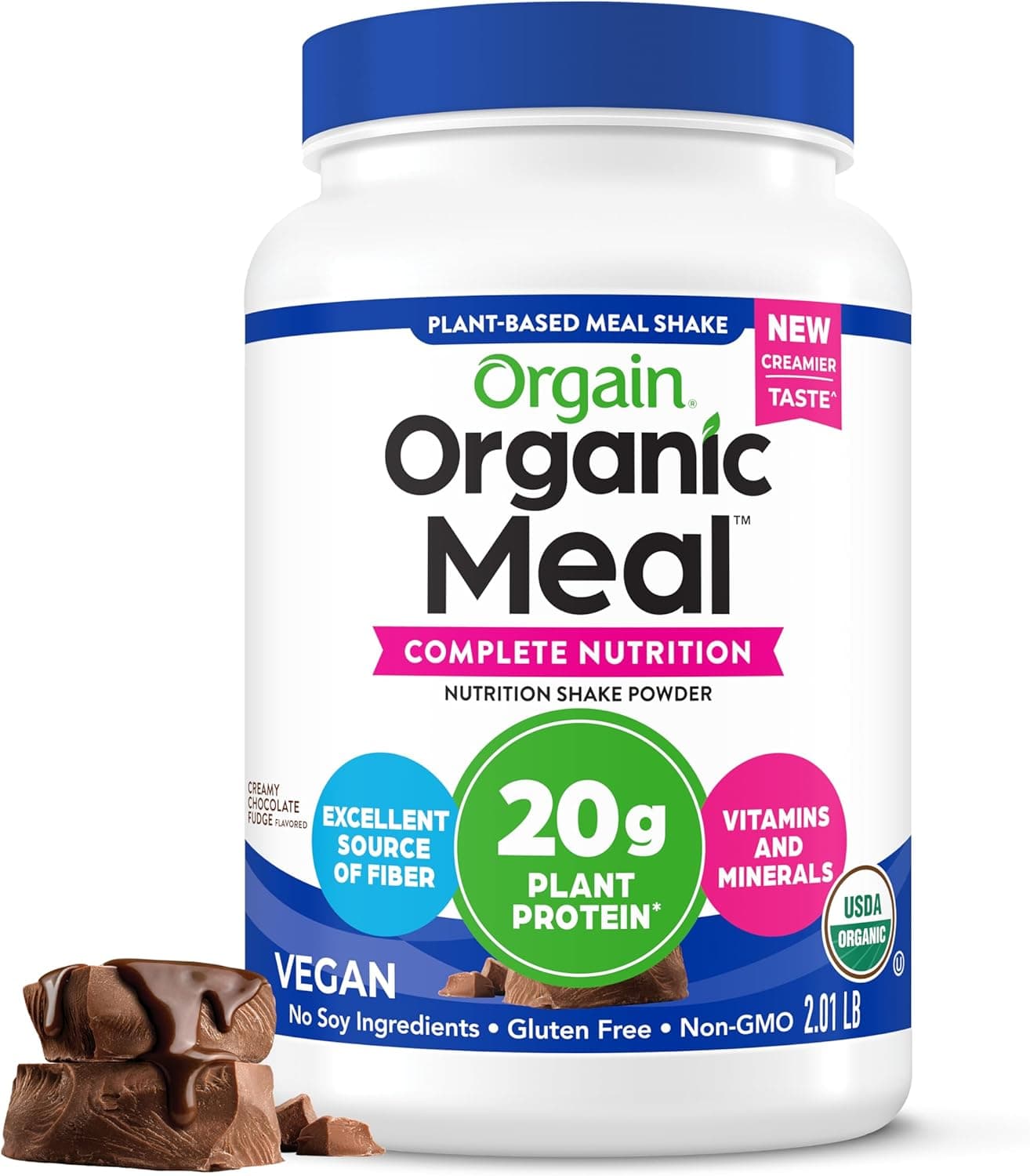 Orgain Organic Vegan Meal Replacement Protein Powder Creamy Chocolate Fudge 20g Plant Based Protein Gluten Free Dairy Free Lactose Free Soy Free No Sugar Added For Smoothies Shakes 203lb