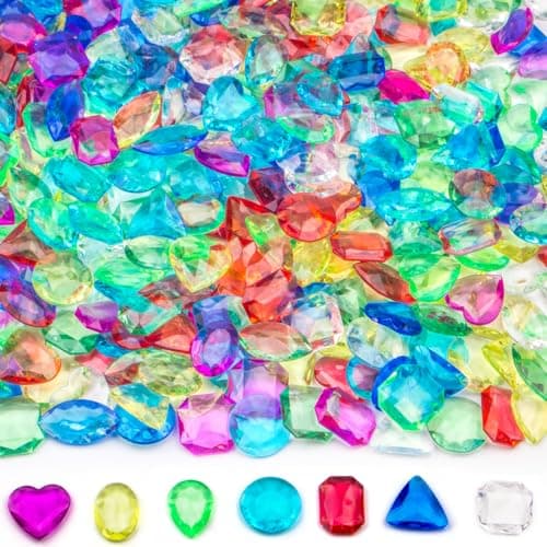 Prehalpty 200 Pcs Gemstones for Kids 7 Styles 1 Plastic Gems Treasure Hunt ToysPirate Treasure Mermaid Swim ToysFake Gems for Vase Fillers