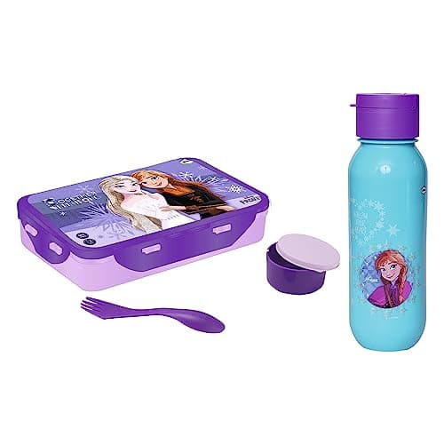Gluman School Lunch Box Water Bottle Combo for Kids | Disney Frozen Character Printed Steel Insulated Snack Pack Lunch Box (700 ml) with Claro Mini Water Bottle (500 ml) for Girls