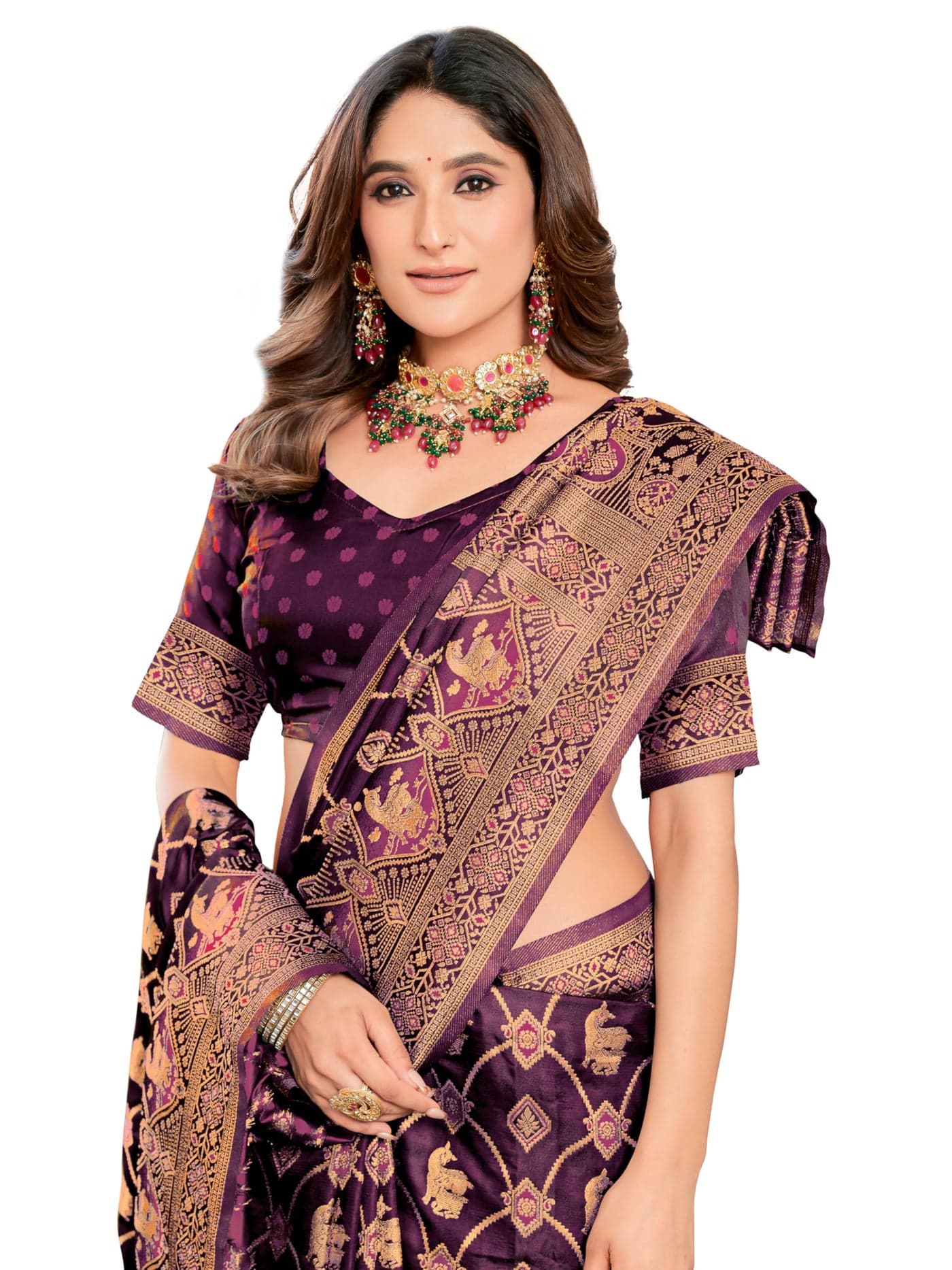 Glory Sarees Women's Pure Kanjivaram Soft Banarasi Original Satin Silk Saree Elegantly Crafted Graceful Wedding Design With Blouse Piece (Satin Silk102_wine)