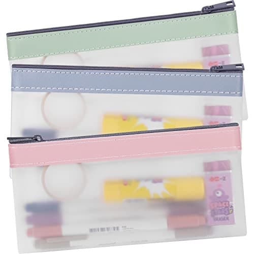 Boxgear 3 Pieces Clear Pencil Case Set for Girls and Boys Pen Holder with Zipper for Kids Teens Portable Desk Organizer Pencil Pouch for School Stationery Supplies Pink Blue Green Clear