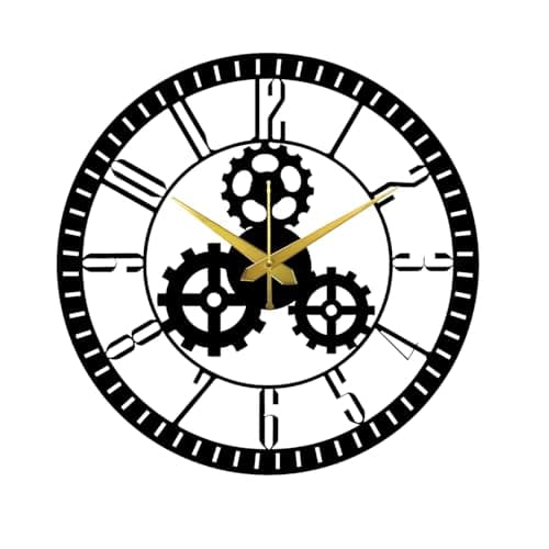 AVVIC MART Wall Clock Stylish Metal Analog Wall Clock for Living Room, Bedroom, Office, Kitchen, Home and Hall | Antique Fancy Big Size Modern Wall Watch (Black(DA-169), 40 CM)