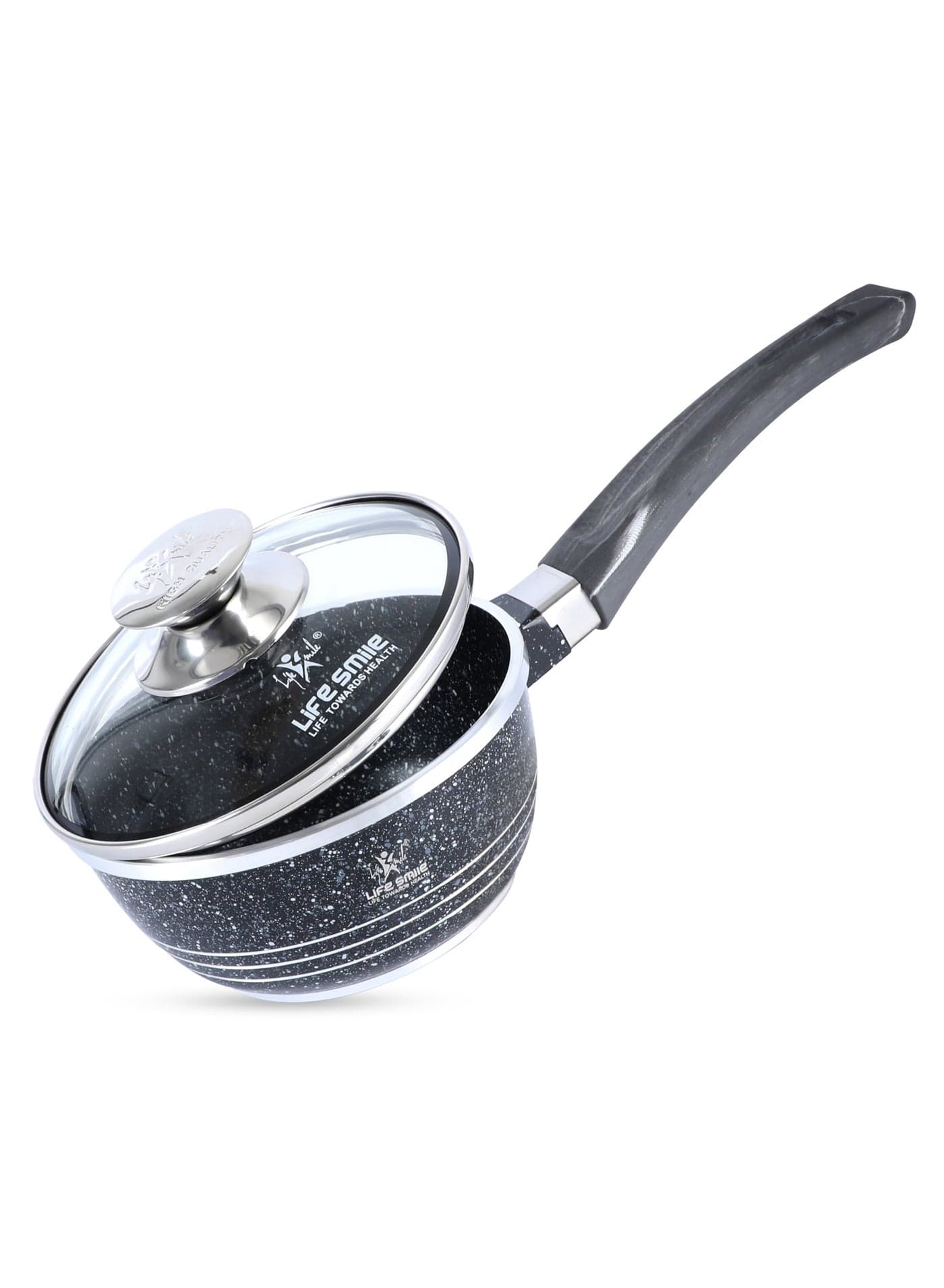 Life Smile 16cm Granite Non-Stick Saucepan with Glass Lid, 1.3L Capacity – Rapid Heat Conduction, PFOA-Free, Scratch Resistant, Easy-Clean Milk Pot
