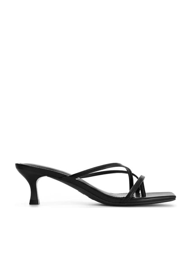 Athlefit Kitten Heels for Women Flip Flops Square Open Toe Strappy Low Heels Sexy Party Wedding Dress Thong Heeled Sandals Black Size 7