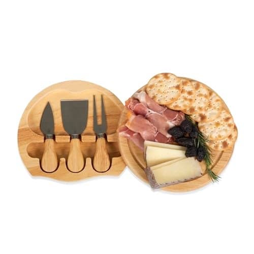 TOSCANA - a Picnic Time brand - Brie Cheese Board and Knife Set, Charcuterie Board Set, Wood Cutting Board, (Parawood)