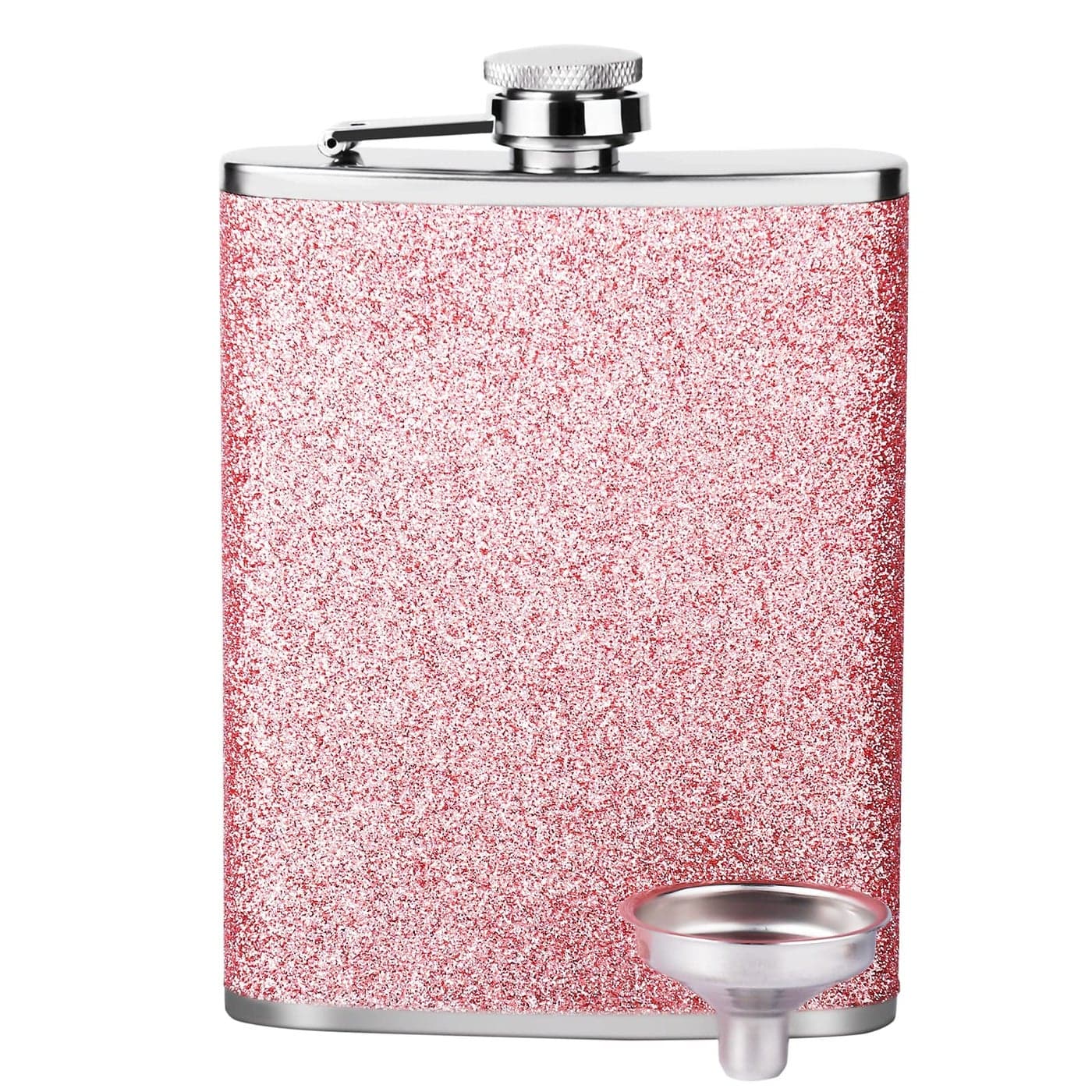 Pink Flask for Liquor for Women 8OZ Girls Glitter Bling Pocket Decorative Flask with Funnel 188 Stainless Steel for Vodka Whisky