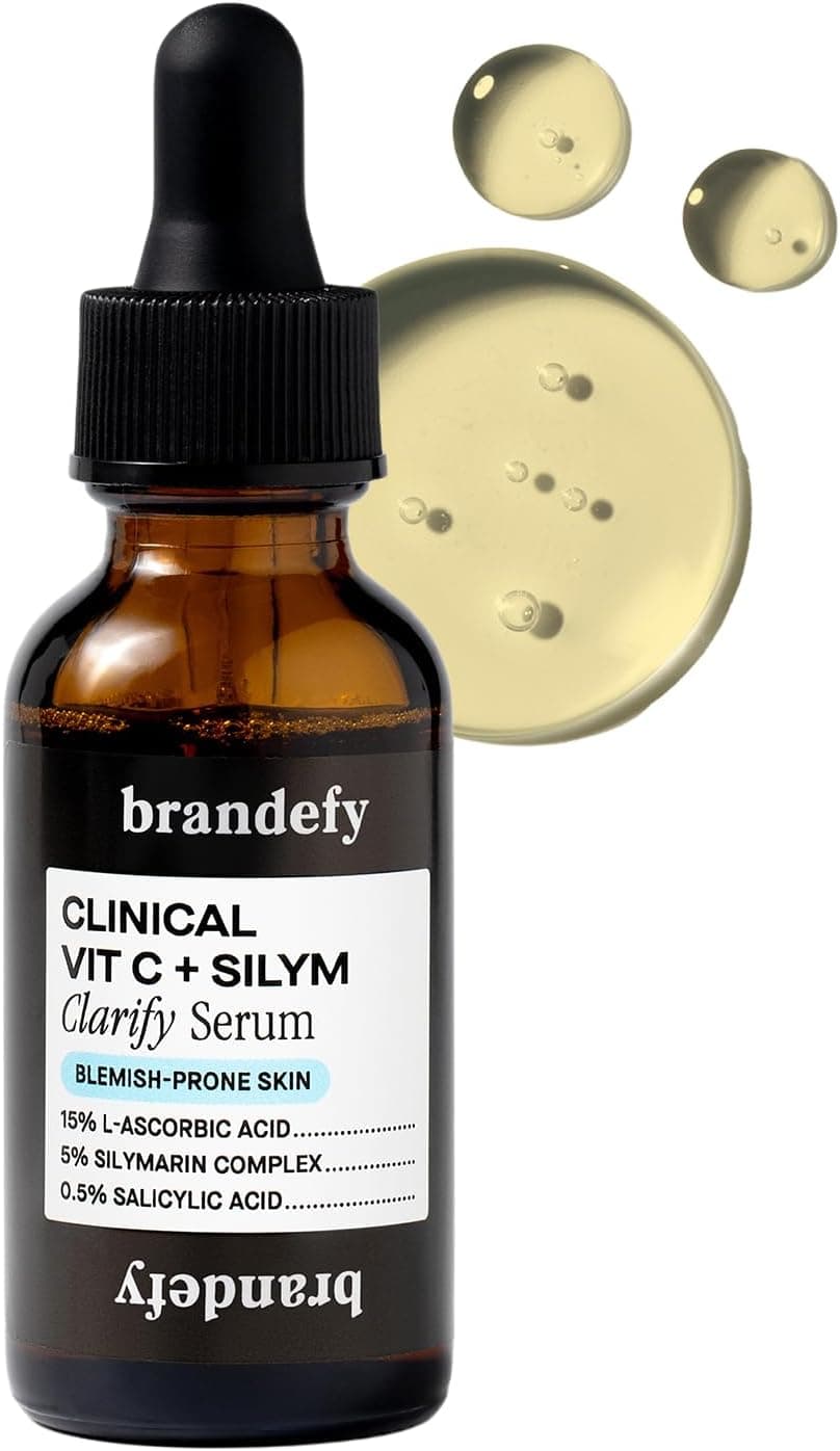 Brandefy Vitamin C Silym Clarify Serum Face Salicylic Acid Serum for BlemishProne Skin Promotes Clear Complexion AntiAging Brightening Made in The USA 1 oz