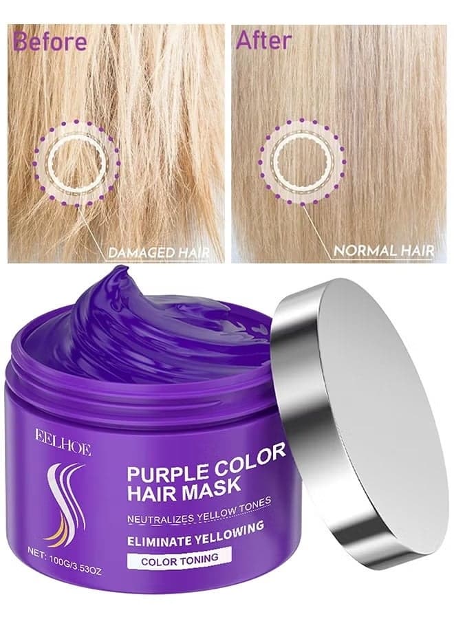 Purple Color Hair Mask With Keratin, Deep Conditioner And Toner For Blonde, Brassy Hair, Remove Yellow Tones Condition Dry, Damaged Hair, Repair Nourishment Treatment For Bleached Treatment, 100G