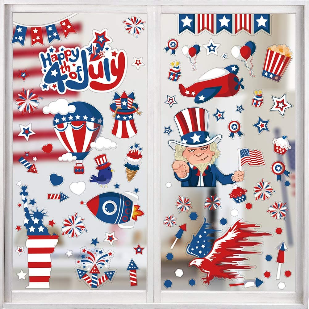 CCINEE 4th of July Window ClingPatriotic Window Sticker USA Independence Day Decal for Memorial Day Home Vehicles Decoration100PCS