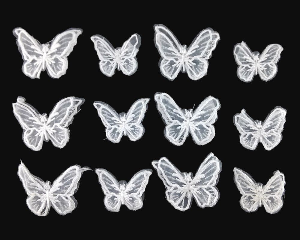 yueton 12pcs Handmade Embroidery Organza Butterfly Barrettes Bobby Pin Metal Alligator Clip Hair Clips Bride Headwear Edge Clip Clamps White