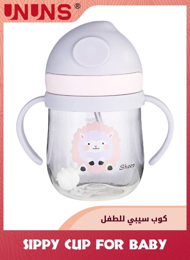 Sippy Cup For Baby,Tritan Sippy Cup For Infants 6-18 Months,Leak Proof Weighted Straw Baby Bottle With Handle,300ml Soft Spout Learning Sippy Cups For Toddler Boys Girls,Purple
