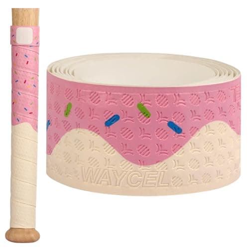 Waycel Bat Grip Tape – 0.5mm / 1.1mm / 1.8mm – Baseball & Softball Bat Wrap – Anti-Slip Batting Grip Tape for Baseball Bats & Softball Bats – Ice Cream Style (Strawberry, 0.5 mm)