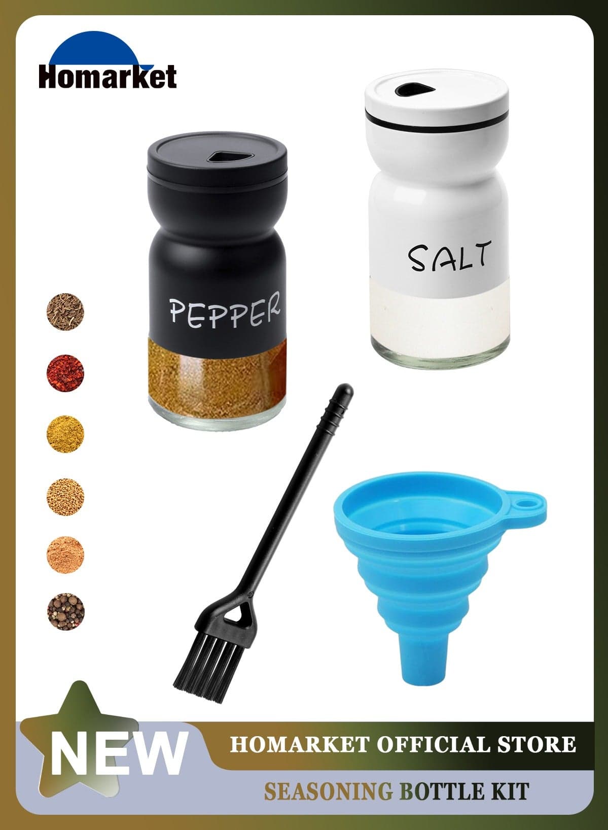 Salt And Pepper Grinder Set, 5 Ounce Stainless Steel Salt and Pepper Dispenser with Glass Bottom, Cute Salt and Pepper Shakers with Brush and Funnel for Modern Home Kitchen Decor, Easy Filling