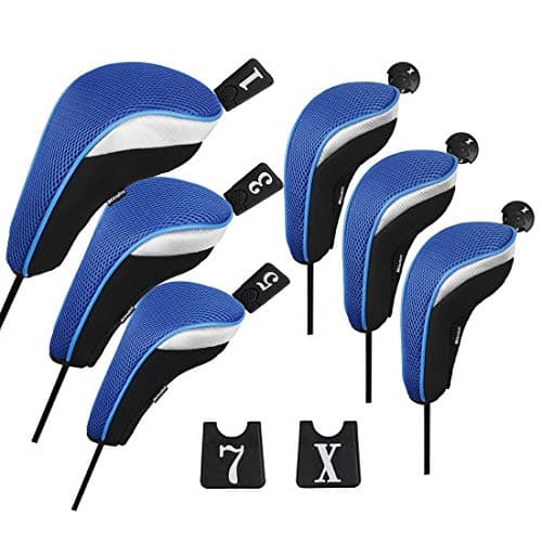 Andux 6pcs/Set Golf Club Head Covers Woods Driver Fairway Hybrid Set (3 Hybrids + 3 Woods) Black/Blue