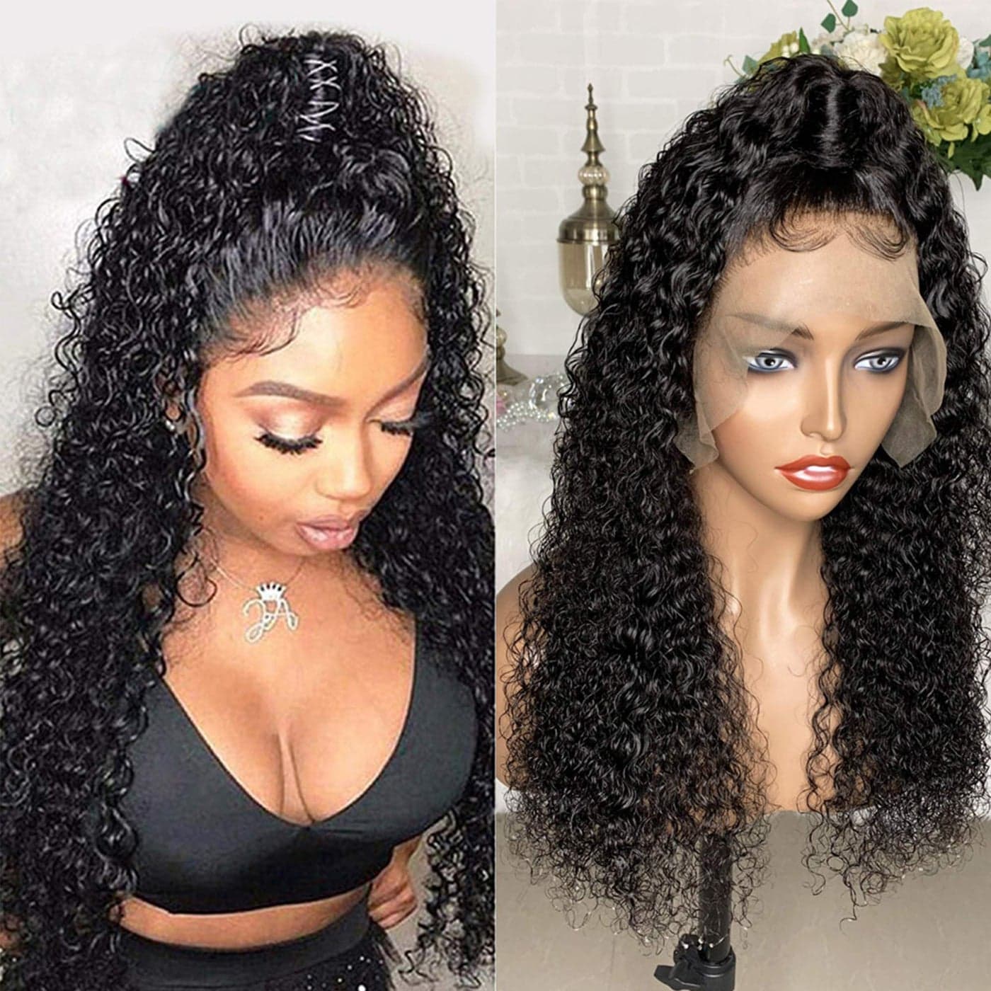 Venice Hair Human Hair Wigs for Black Women Virgin Curly Full Lace Human Hair Wigs Short Lace Frontal Wig Pre Plucked with Baby Hair (22inch, 13X6 lace front wig 150% density)